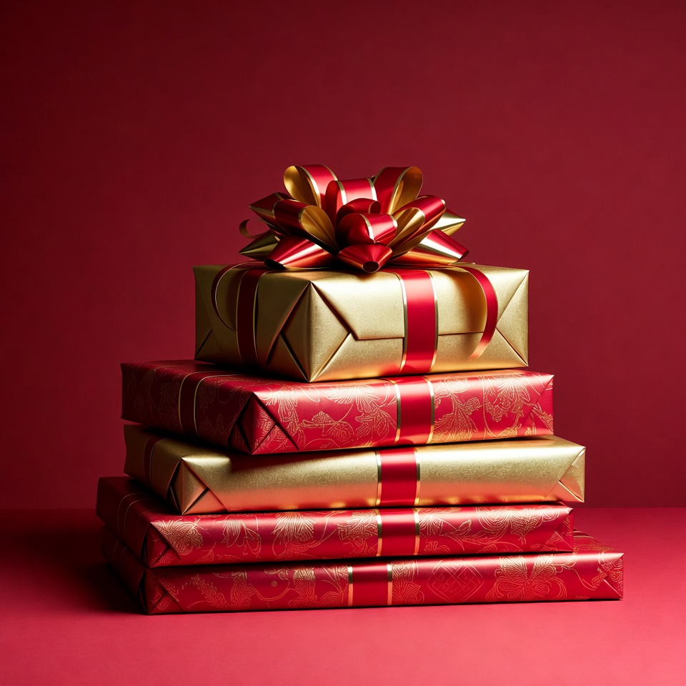 Stack of Gold and Red Wrapped Gifts Stack of Gold and Red Wrapped Gifts