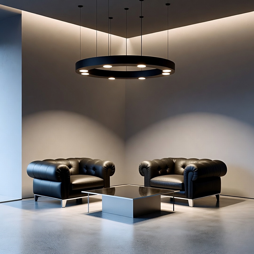 Modern Black Leather Armchairs with Round Light Modern Black Leather Armchairs with Round Light