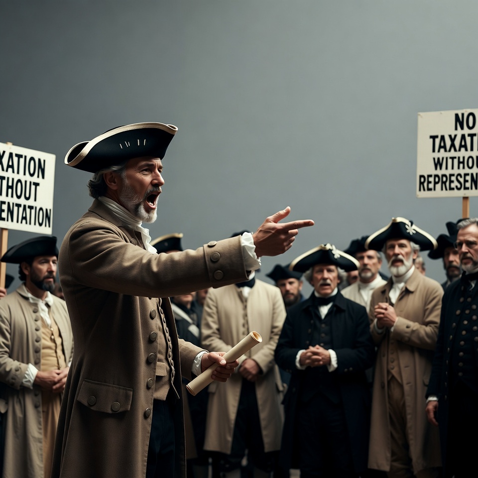 Man shouting No Taxation Without Representation protest Man shouting No Taxation Without Representation protest