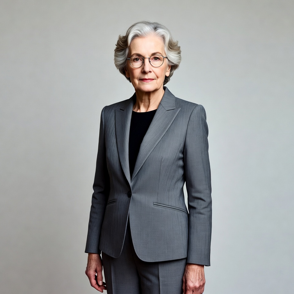 Elderly woman in gray suit Elderly woman in gray suit