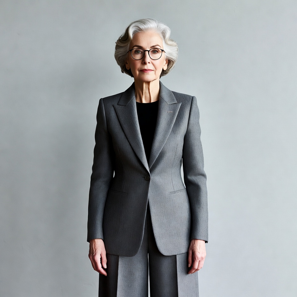 Elderly woman in gray suit Elderly woman in gray suit