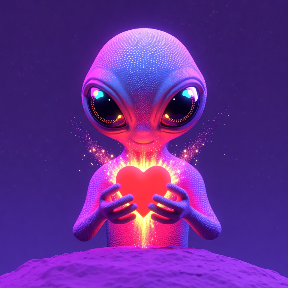 Alien Holding Glowing Heart Alien Holding Glowing Heart