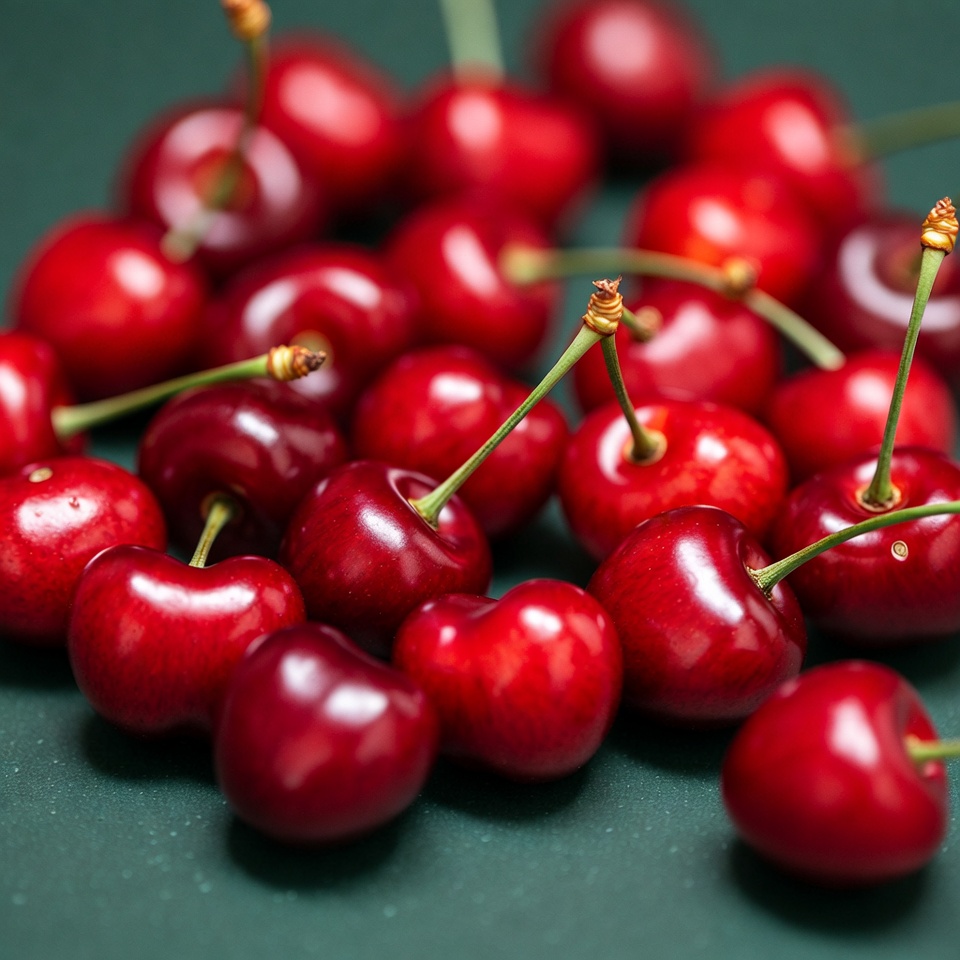 Fresh Red Cherries on Green Background Fresh Red Cherries on Green Background