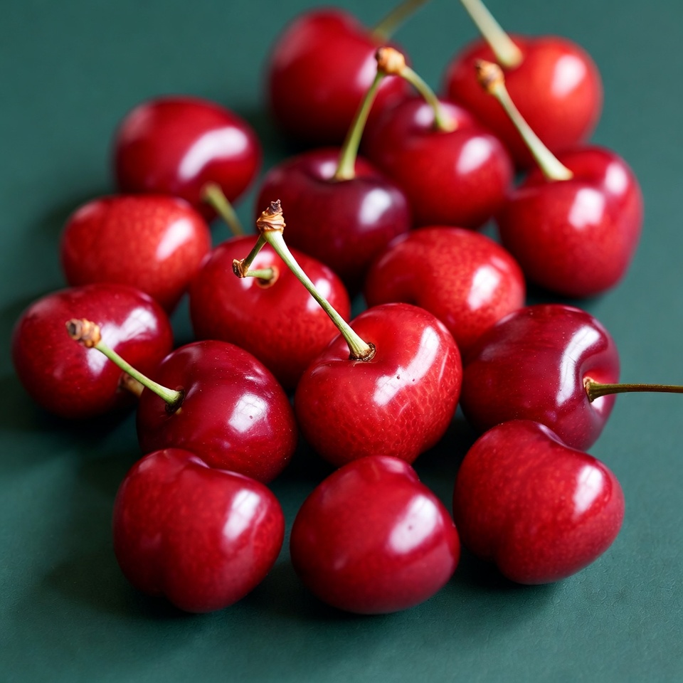 Fresh red cherries on green background Fresh red cherries on green background