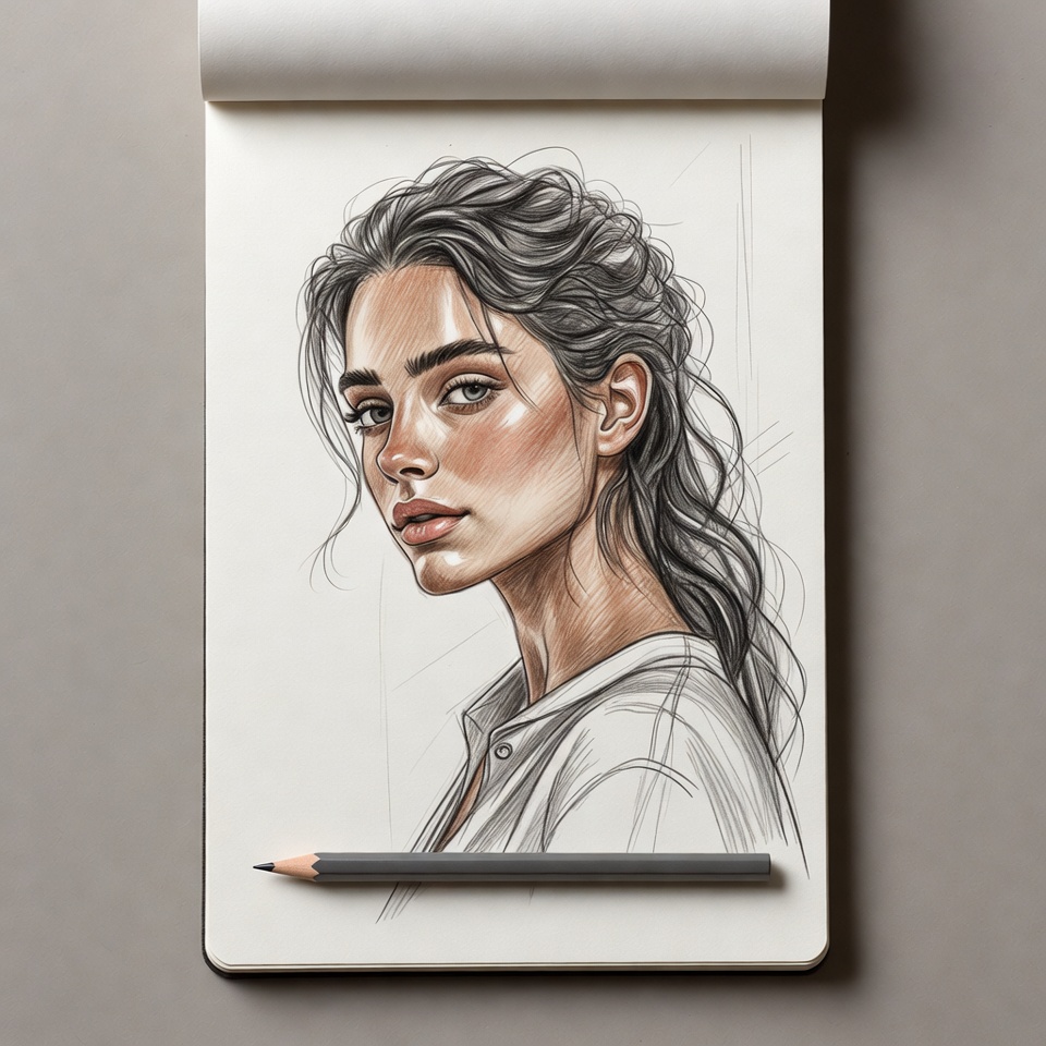 Pencil sketch portrait of woman Pencil sketch portrait of woman