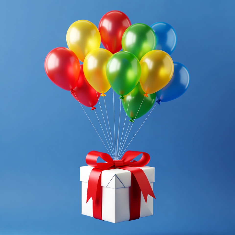 Gift Box with Colorful Balloons Gift Box with Colorful Balloons