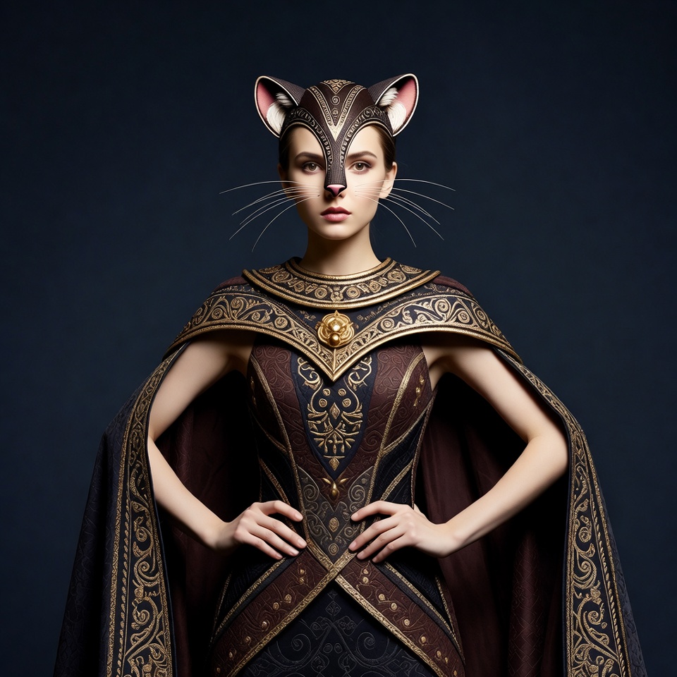 Woman wearing cat mask and gown Woman wearing cat mask and gown