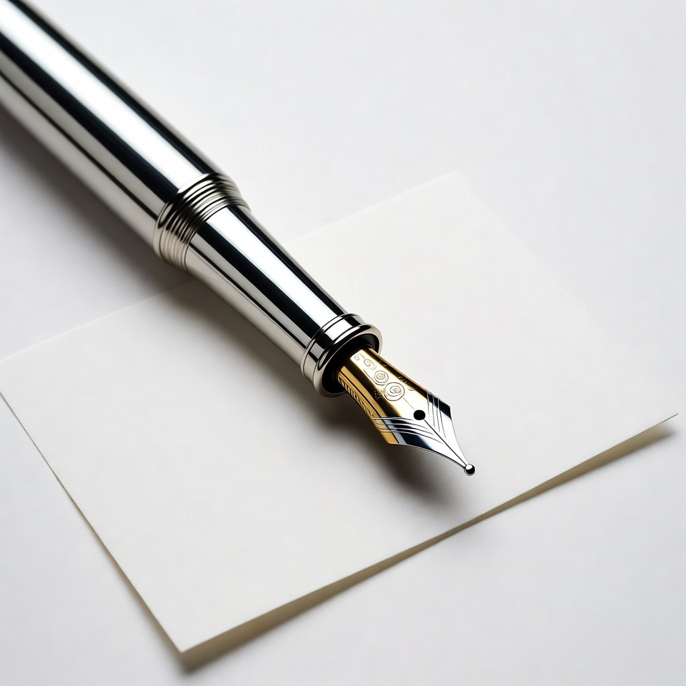 Silver fountain pen on white paper Silver fountain pen on white paper