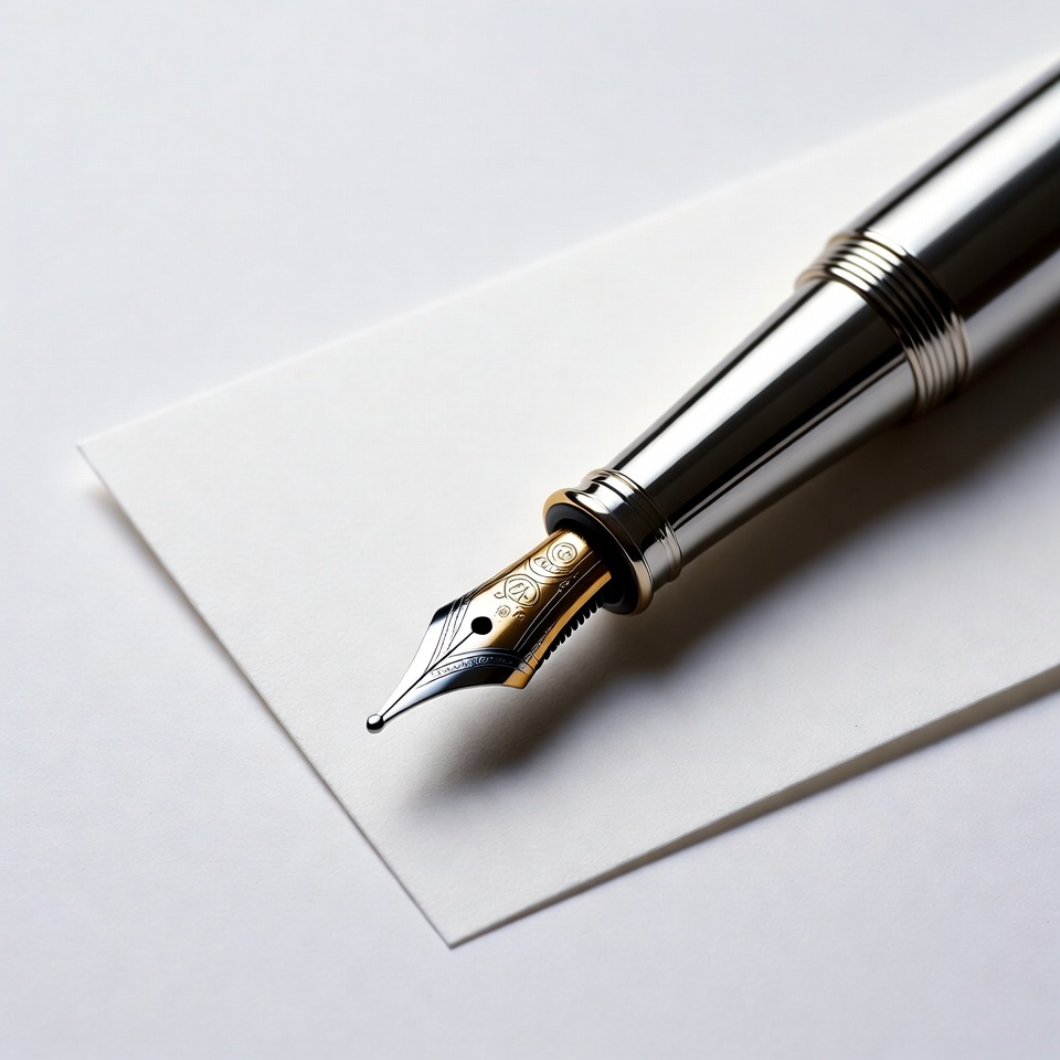 Silver fountain pen on white paper Silver fountain pen on white paper