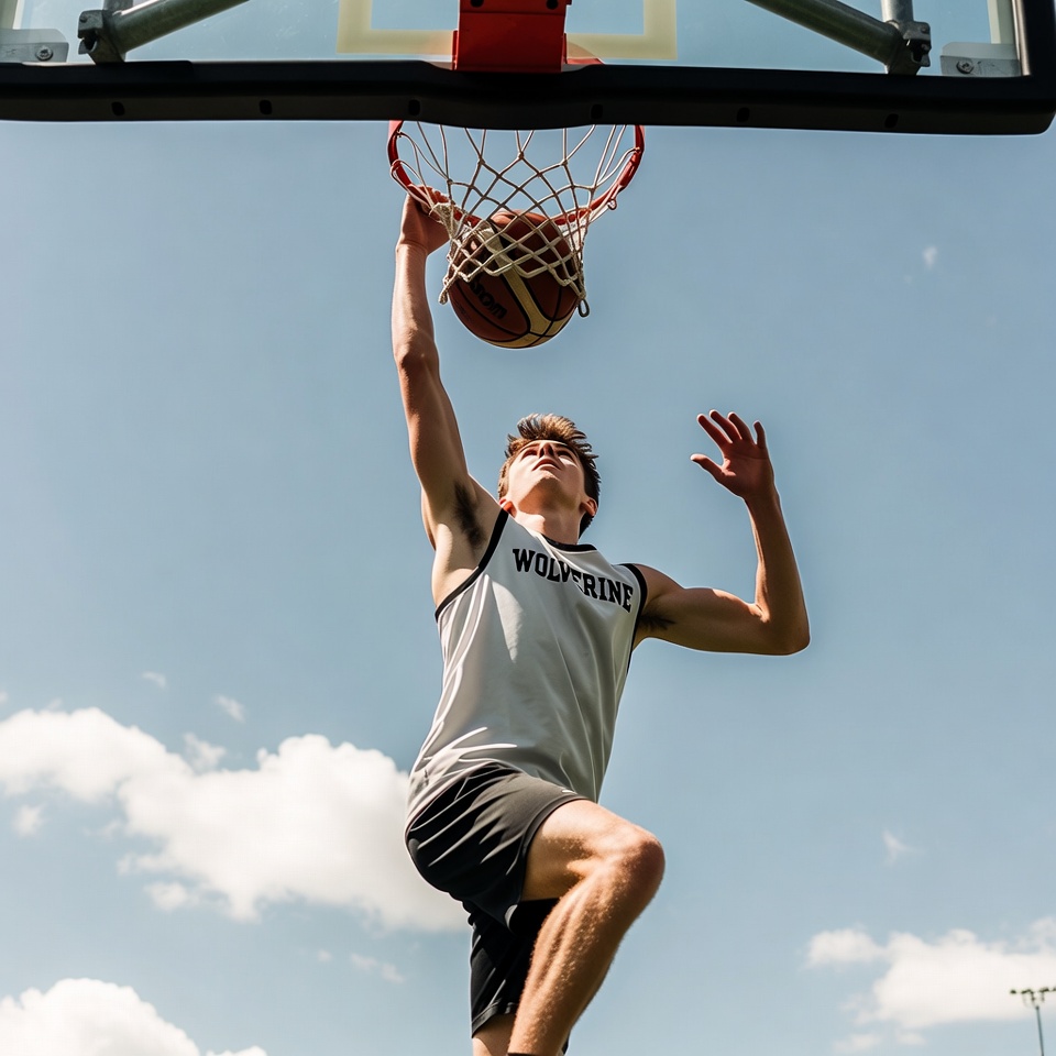 Young man dunking basketball Young man dunking basketball