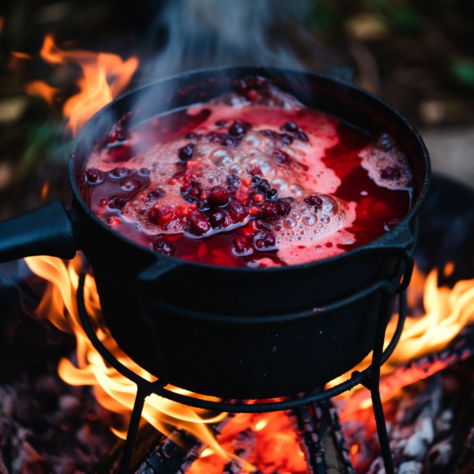 Lingonberries Boiling Over Campfire Lingonberries Boiling Over Campfire