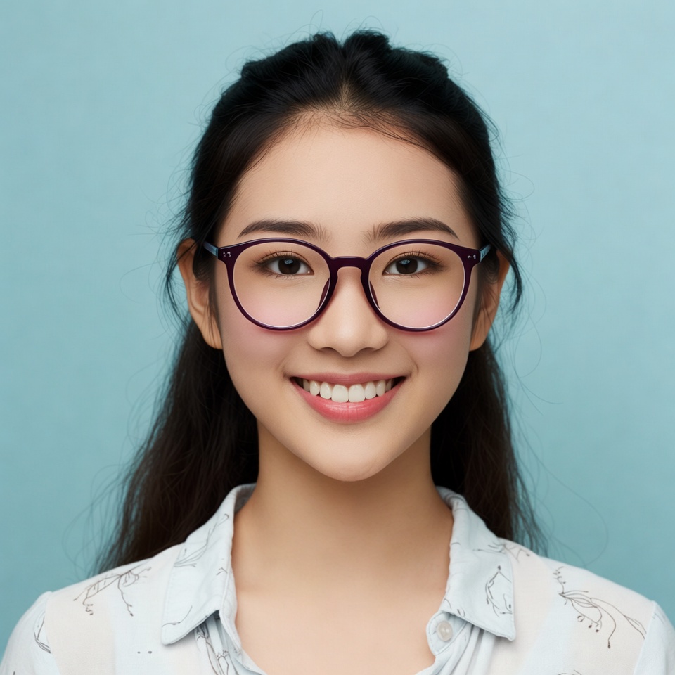 Asian woman smiling with glasses Asian woman smiling with glasses