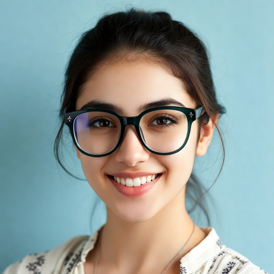 Smiling Asian woman in glasses Smiling Asian woman in glasses