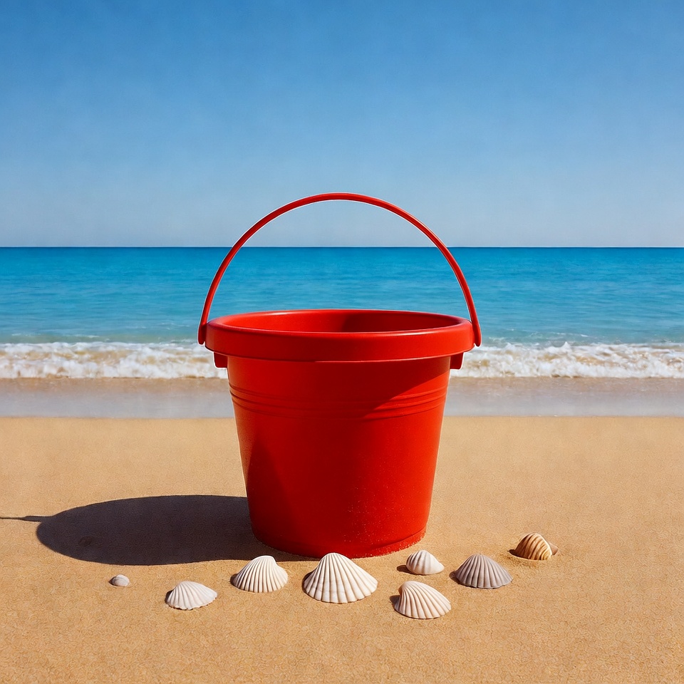 Red Beach Bucket with Seashells Red Beach Bucket with Seashells