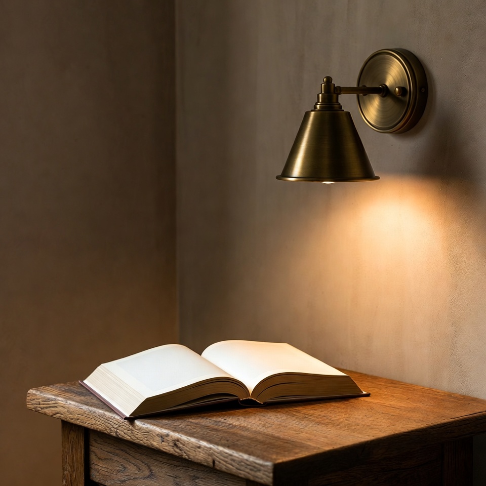 Open book on wooden nightstand Open book on wooden nightstand