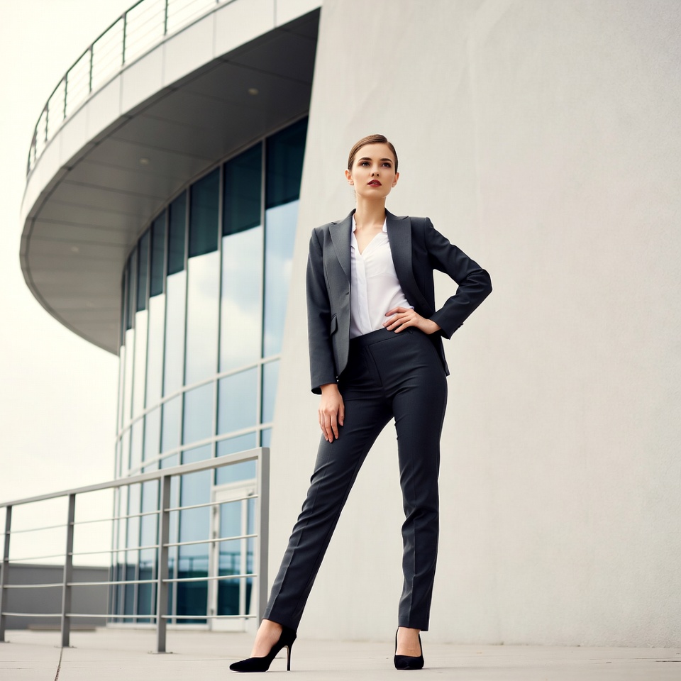 Business woman in gray suit outside Business woman in gray suit outside