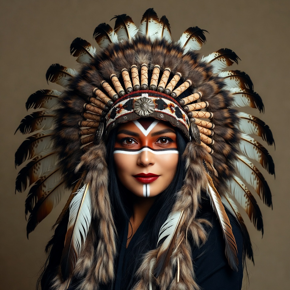 Indigenous woman in feather headdress Indigenous woman in feather headdress