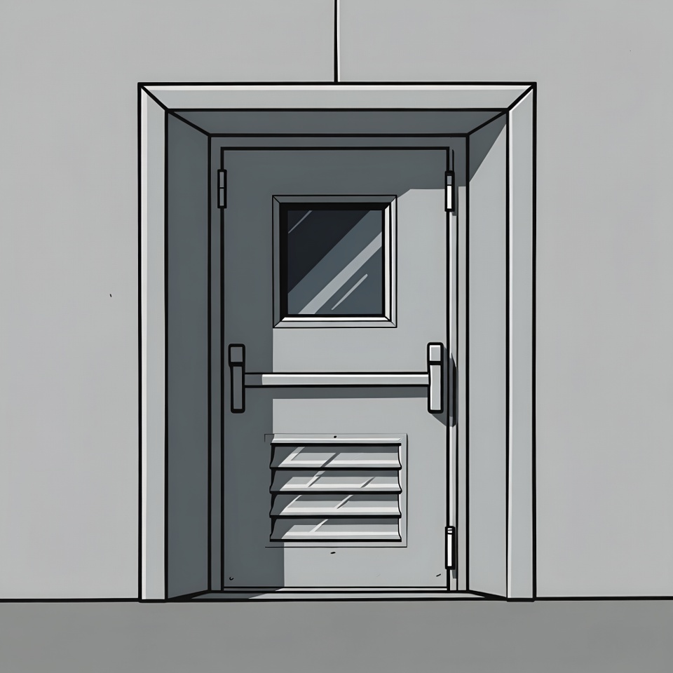 Open gray metal door illustration Open gray metal door illustration