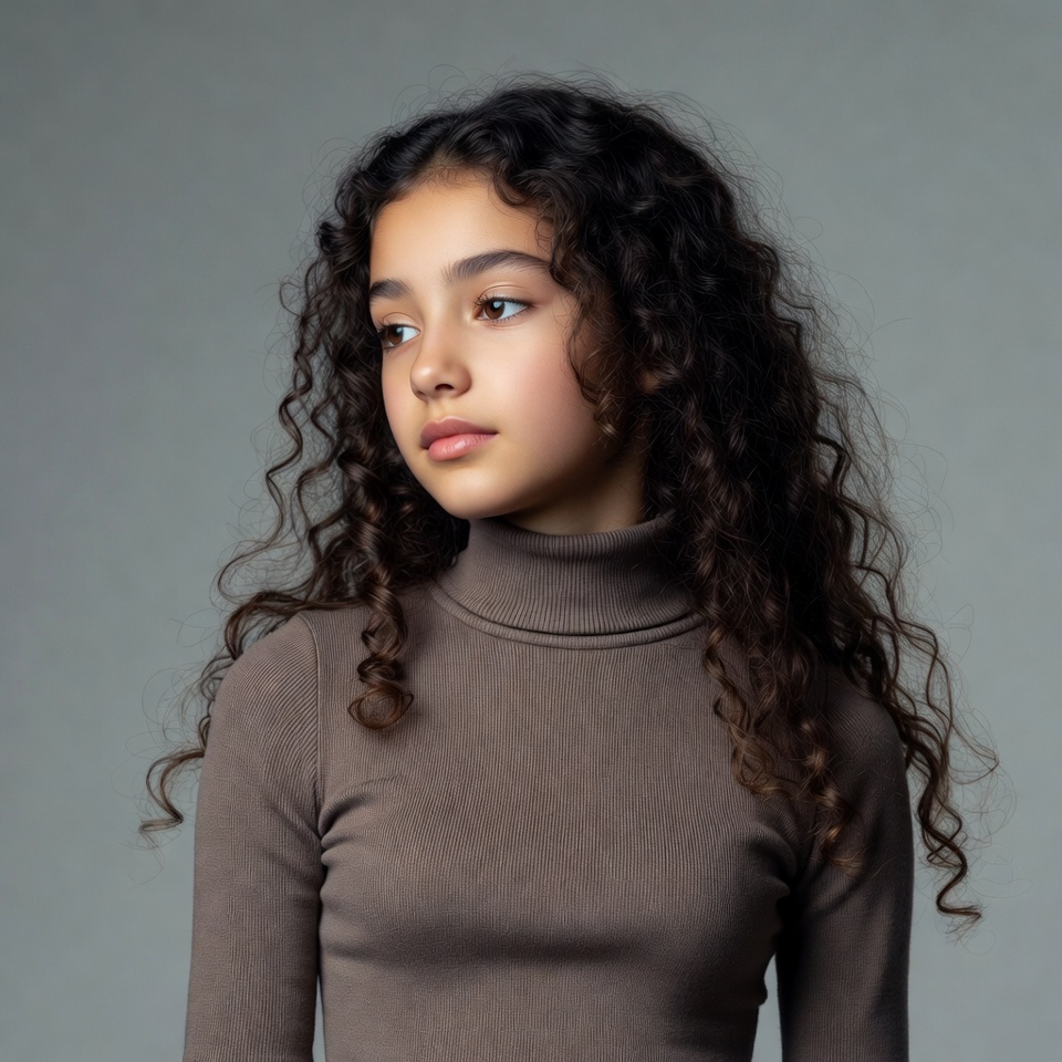 Girl with curly hair profile view Girl with curly hair profile view