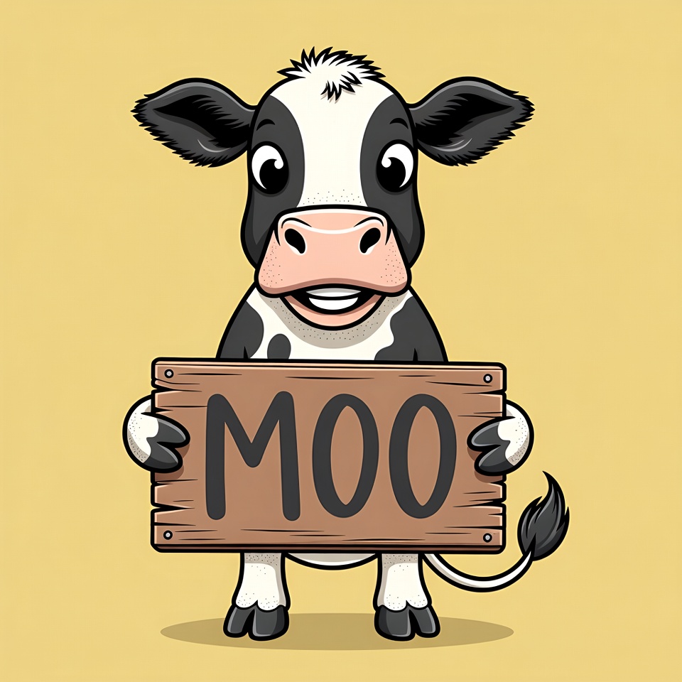 Cartoon Cow Holding Moo Sign Cartoon Cow Holding Moo Sign