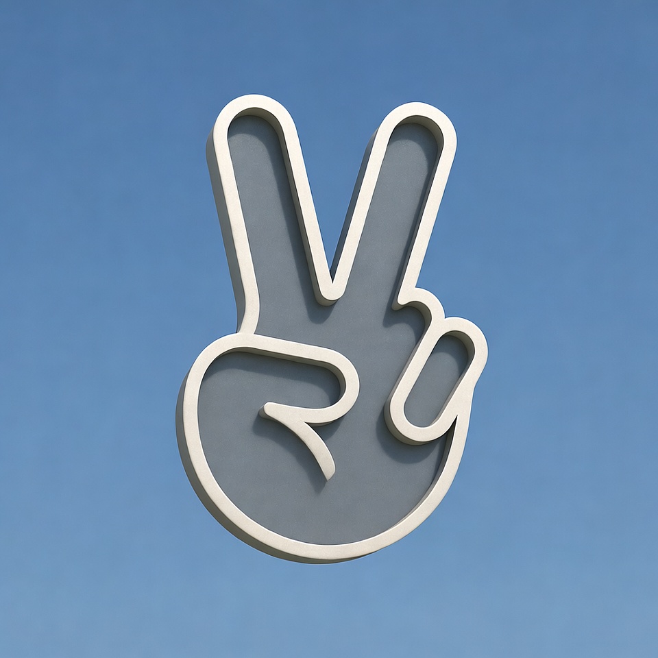 White peace sign on blue background White peace sign on blue background