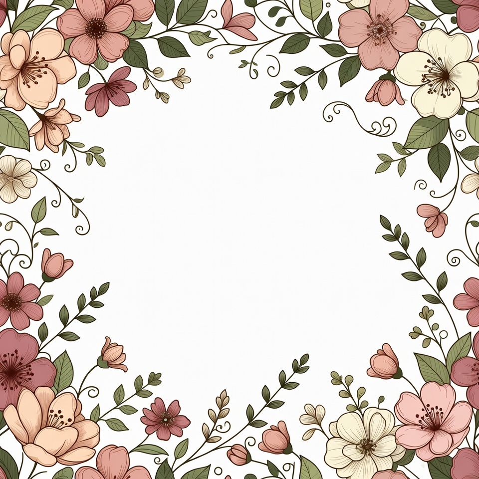 Floral Frame Illustration on White Background Floral Frame Illustration on White Background