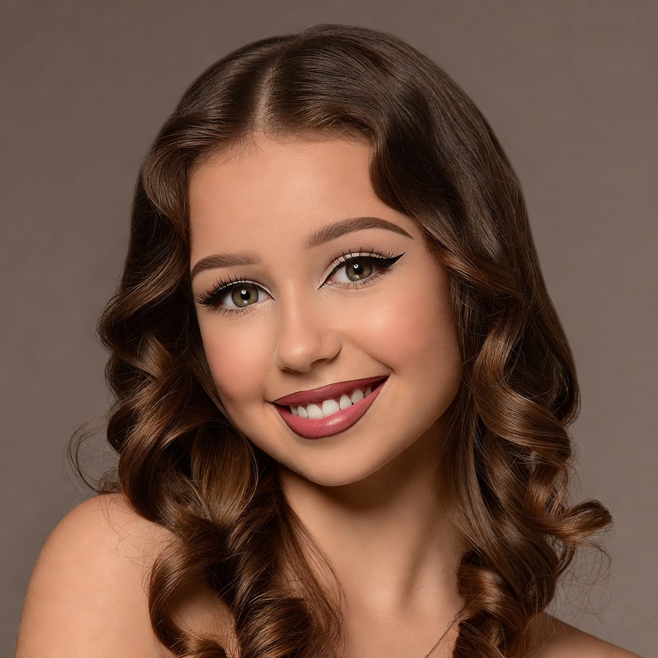 Smiling young woman with brown curls Smiling young woman with brown curls