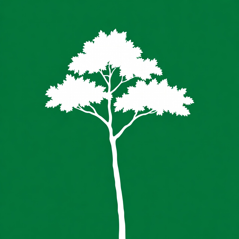 White Silhouette Tree on Green Background White Silhouette Tree on Green Background