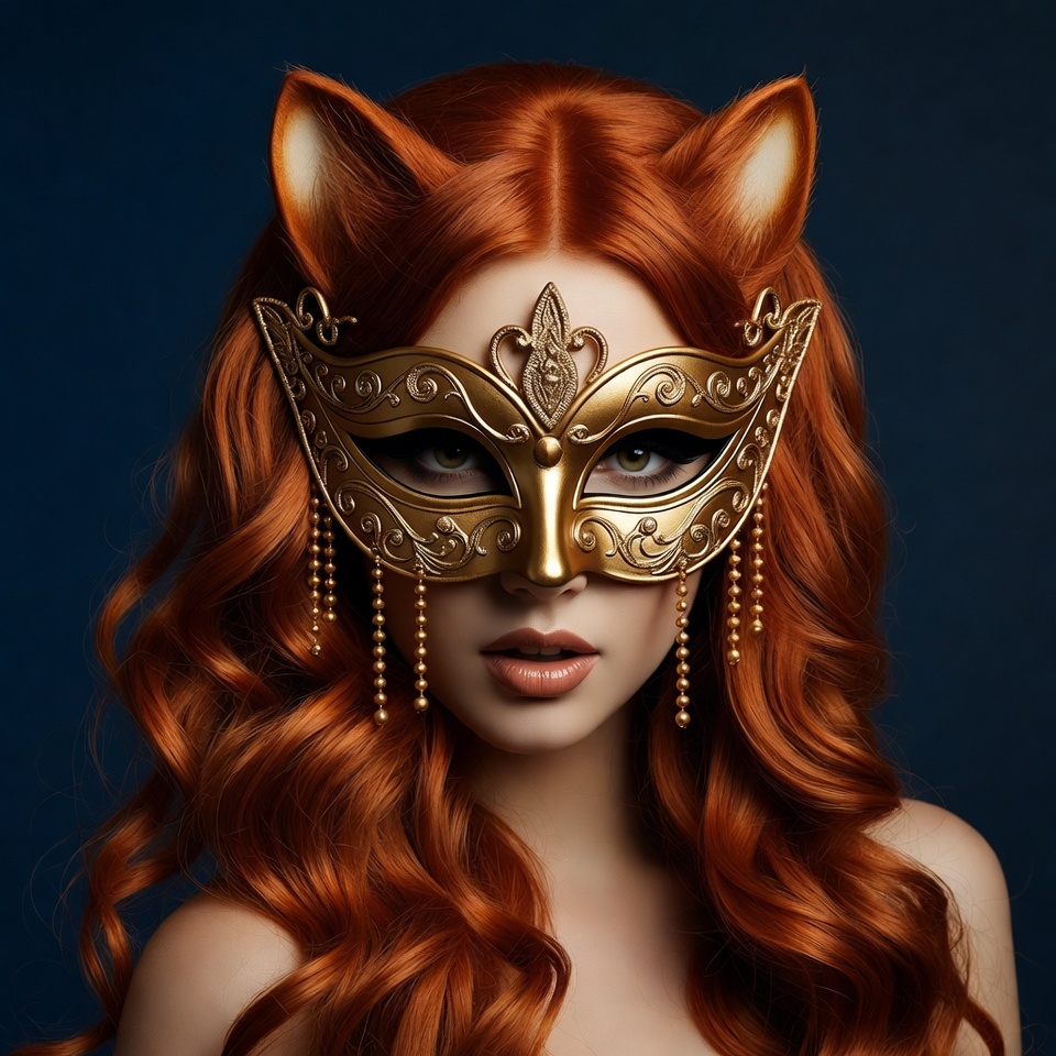 Woman in golden cat mask Woman in golden cat mask