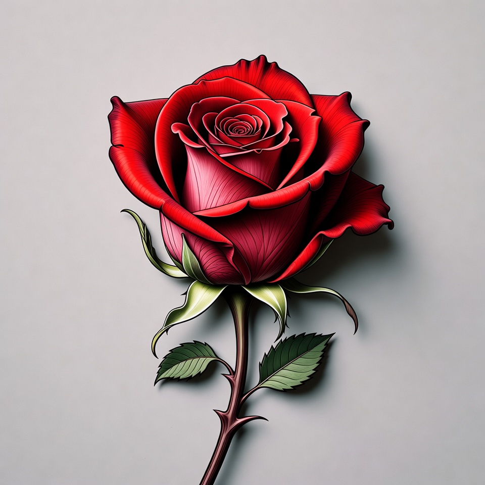 Red Rose with Stem and Leaves Red Rose with Stem and Leaves