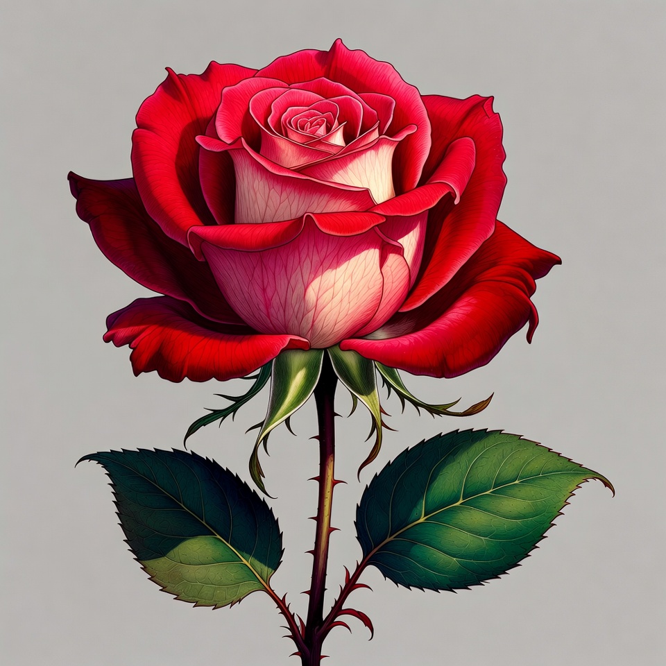 Red Rose with Stem and Leaves Red Rose with Stem and Leaves