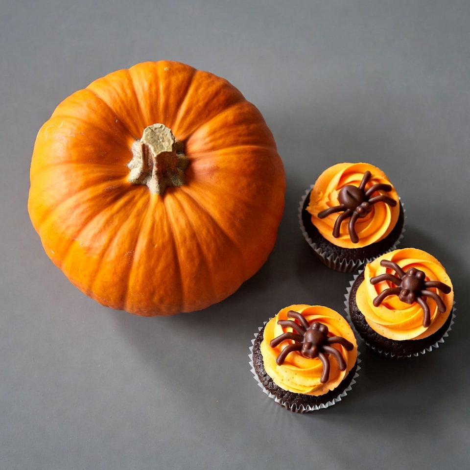 Pumpkin and Spider Cupcakes Pumpkin and Spider Cupcakes