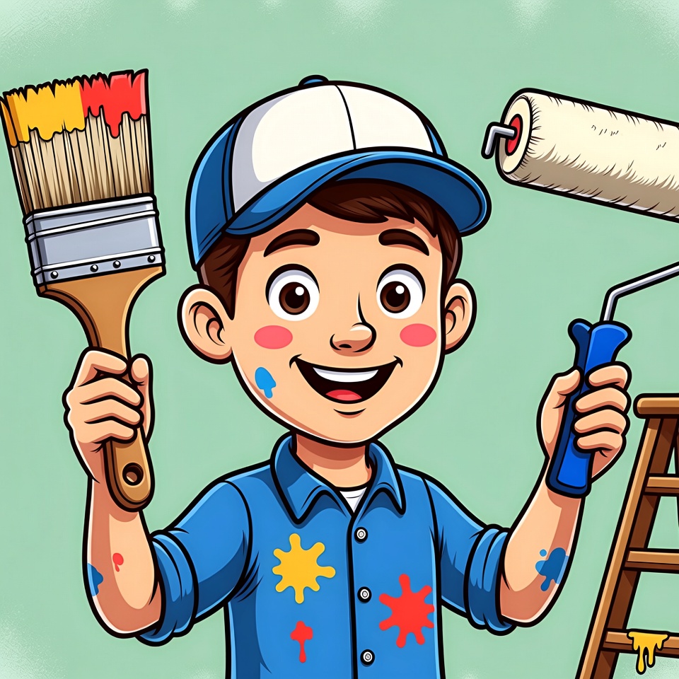 Cartoon boy painter with tools Cartoon boy painter with tools
