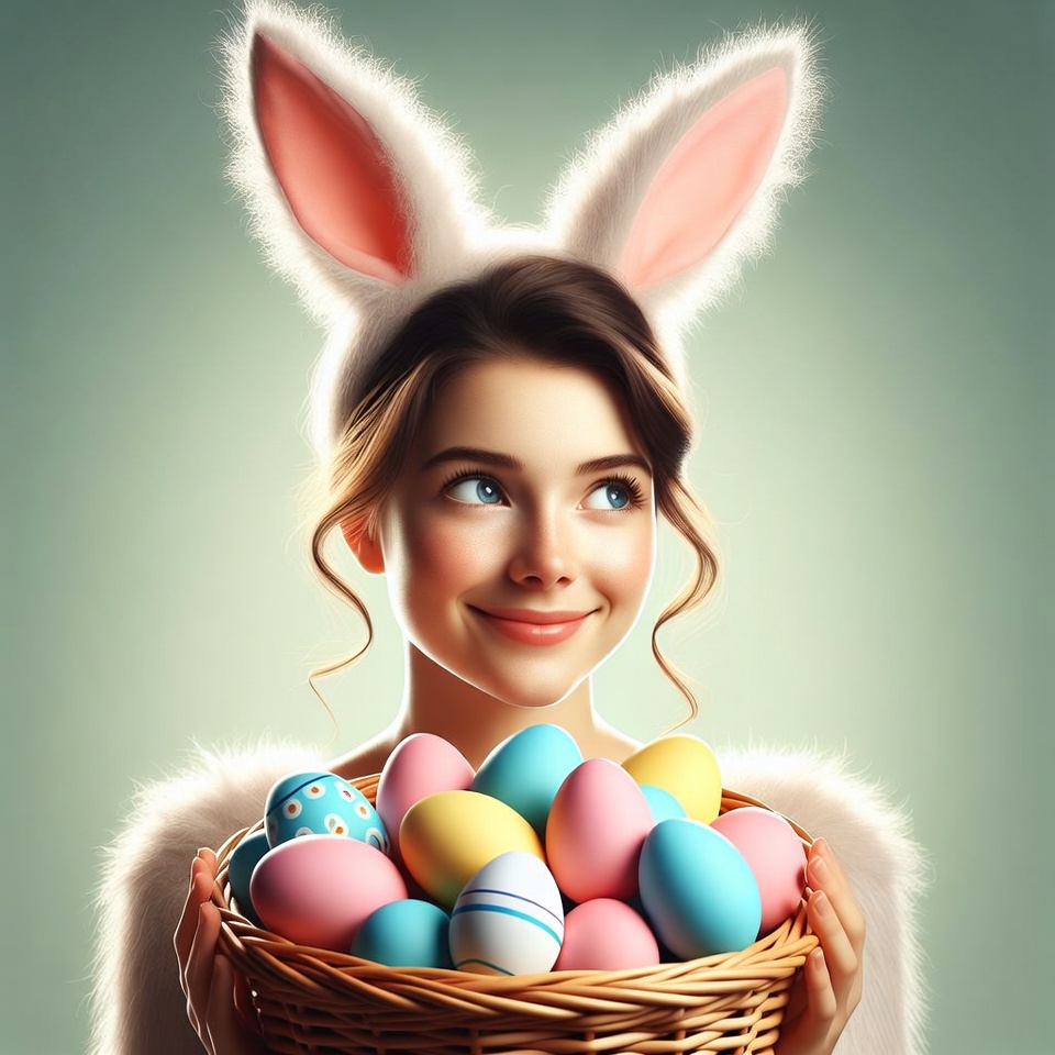 Girl with bunny ears holding Easter eggs Girl with bunny ears holding Easter eggs