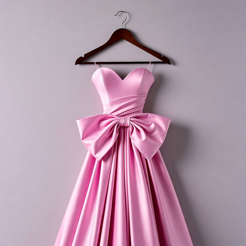 Pink satin dress on hanger Pink satin dress on hanger