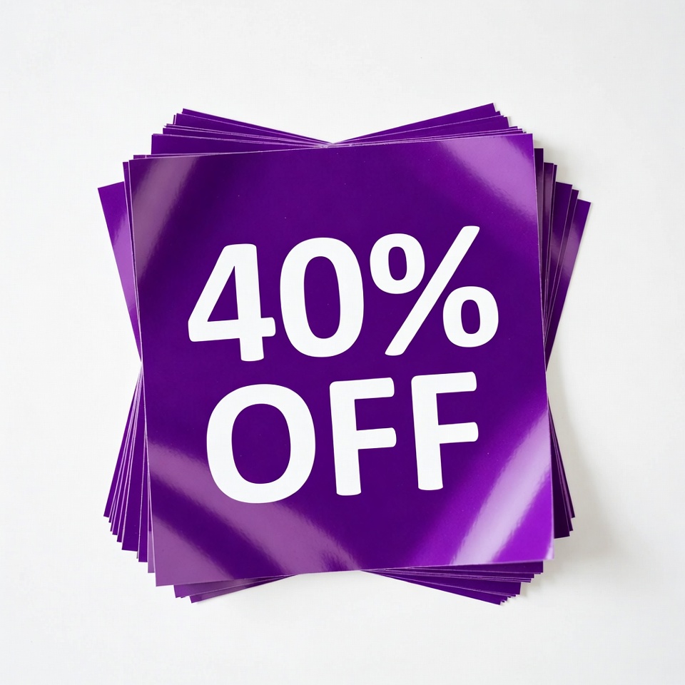 Stack of 40% Off Purple Stickers Stack of 40% Off Purple Stickers