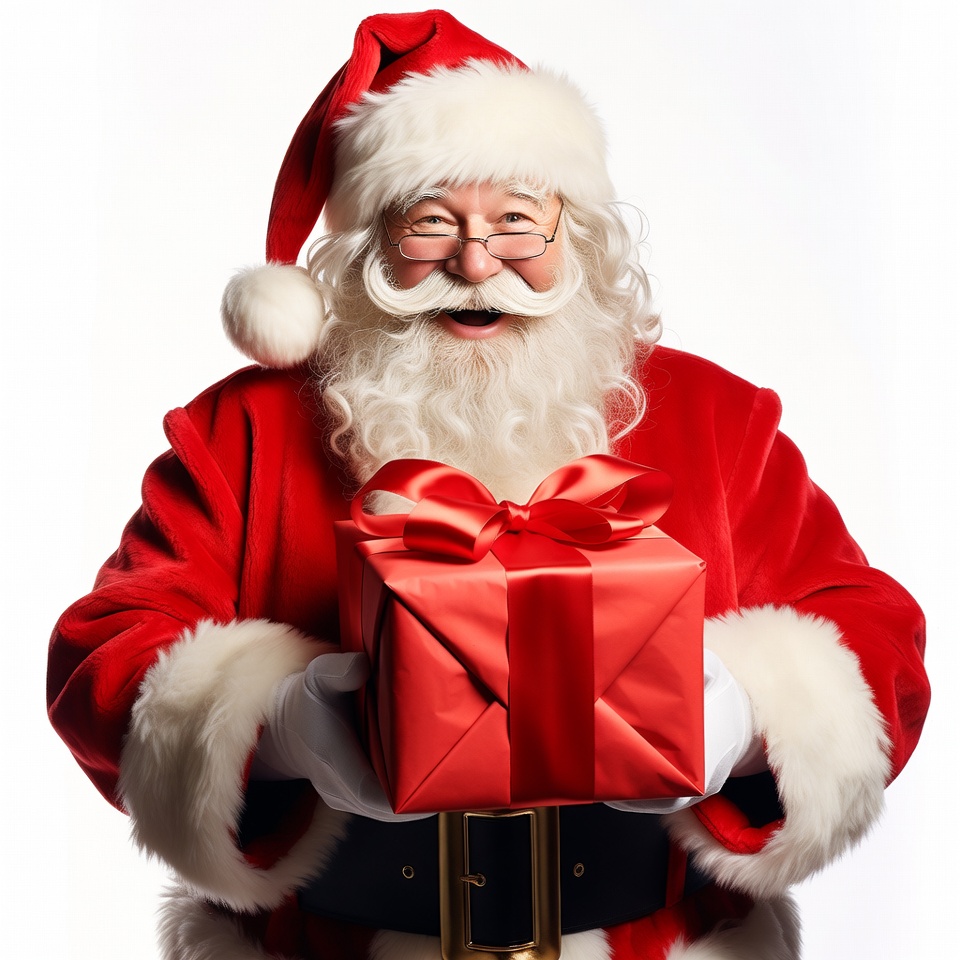 Santa Claus holding red gift box Santa Claus holding red gift box