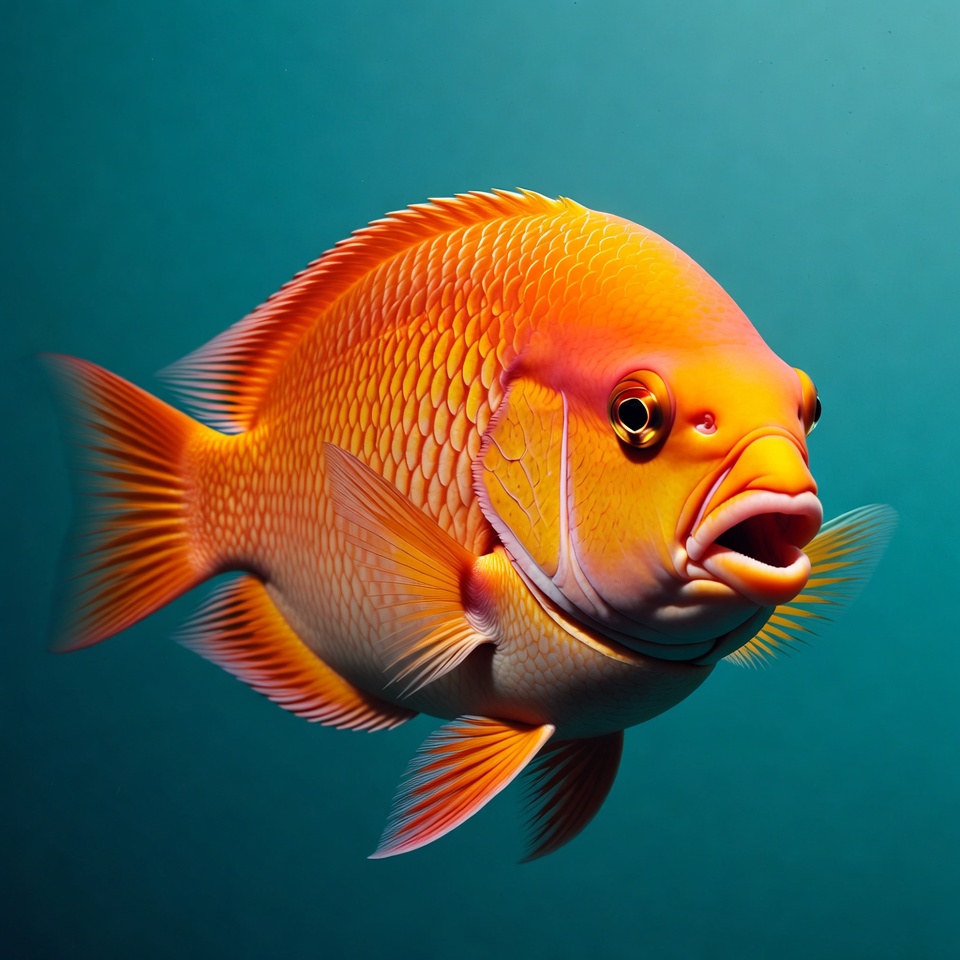 Bright Orange Angelfish on Blue Background Bright Orange Angelfish on Blue Background
