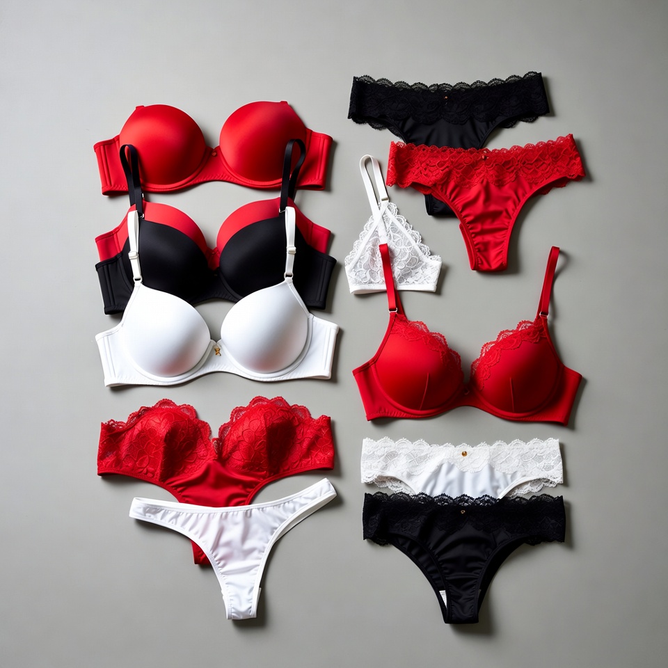 Assortment of Red White Black Lingerie Assortment of Red White Black Lingerie