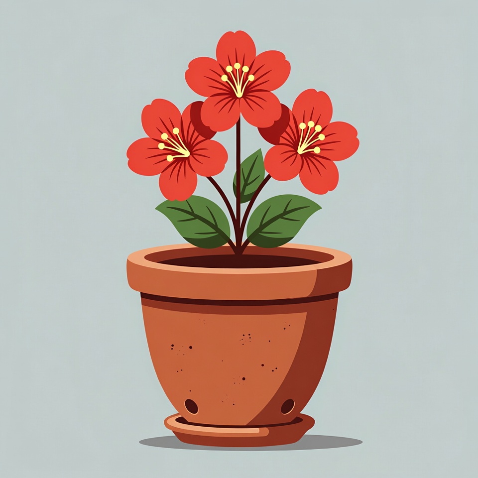 Three Red Hibiscus Flowers in Terracotta Pot Three Red Hibiscus Flowers in Terracotta Pot