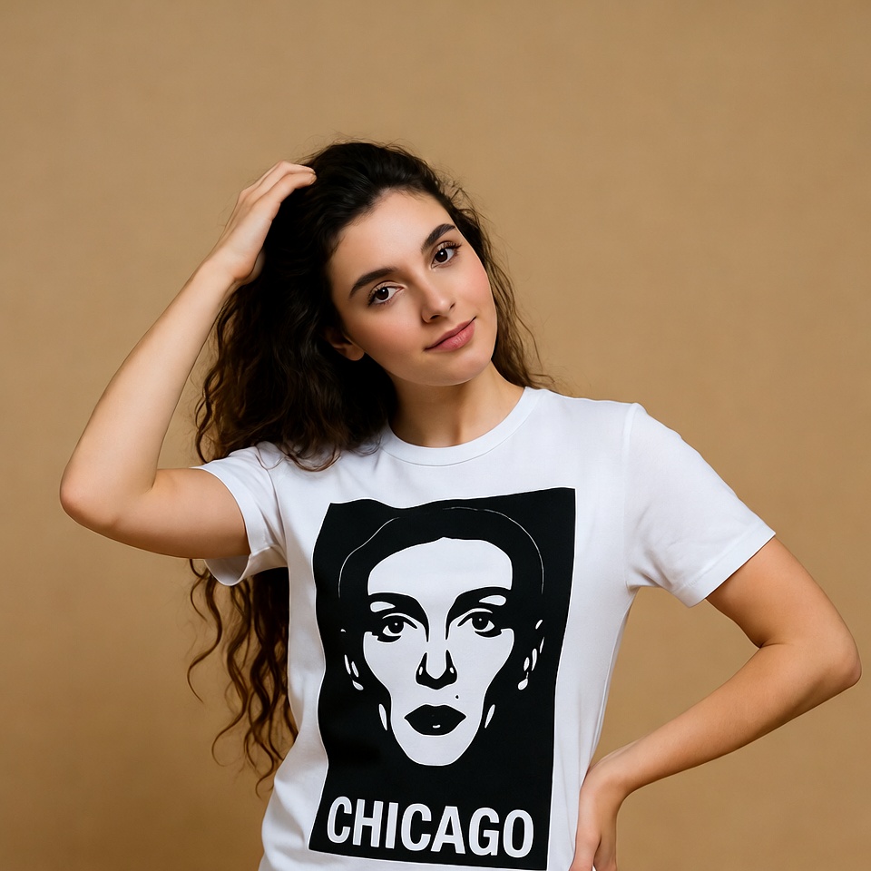 Woman wearing Chicago t-shirt Woman wearing Chicago t-shirt