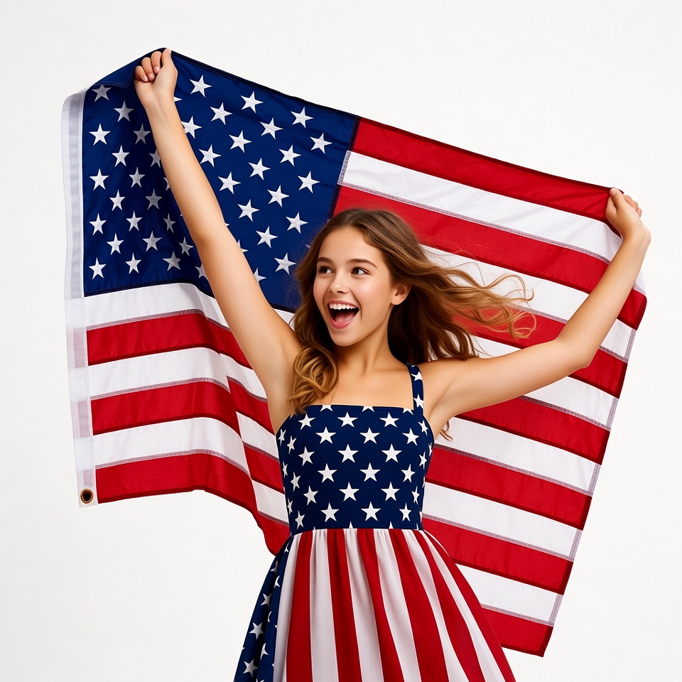 Girl holding American flag Girl holding American flag
