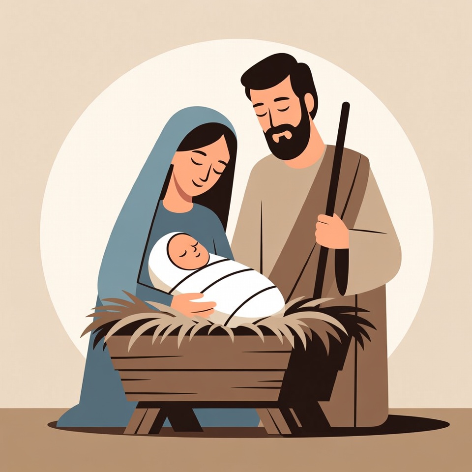 Holy Family with Baby Jesus in Manger Holy Family with Baby Jesus in Manger