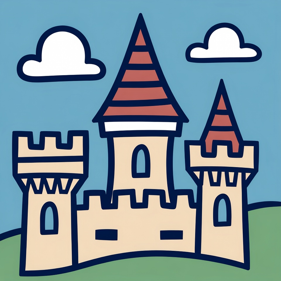Cartoon Castle on Green Hill Cartoon Castle on Green Hill