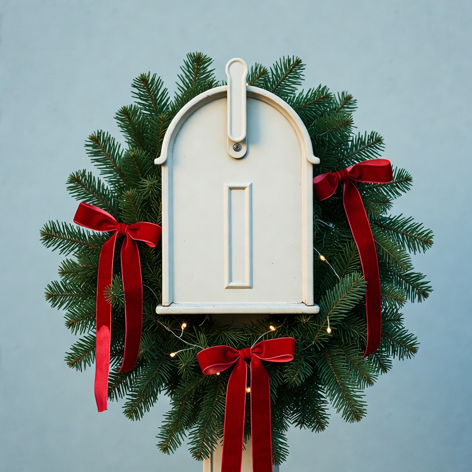 White Mailbox with Christmas Wreath White Mailbox with Christmas Wreath