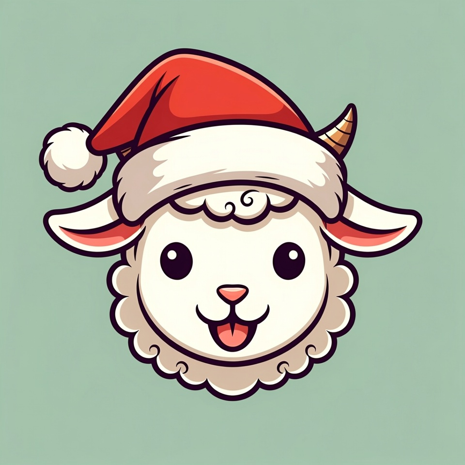 Cartoon Sheep Wearing Santa Hat Cartoon Sheep Wearing Santa Hat