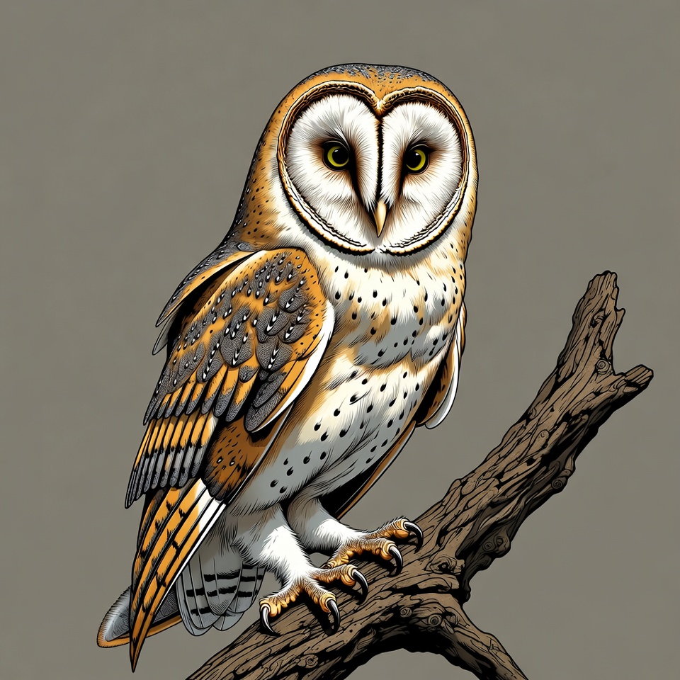 Barn owl perched on branch Barn owl perched on branch