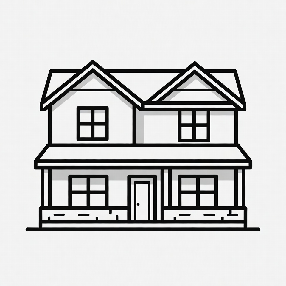 Two-Story House Line Illustration Two-Story House Line Illustration
