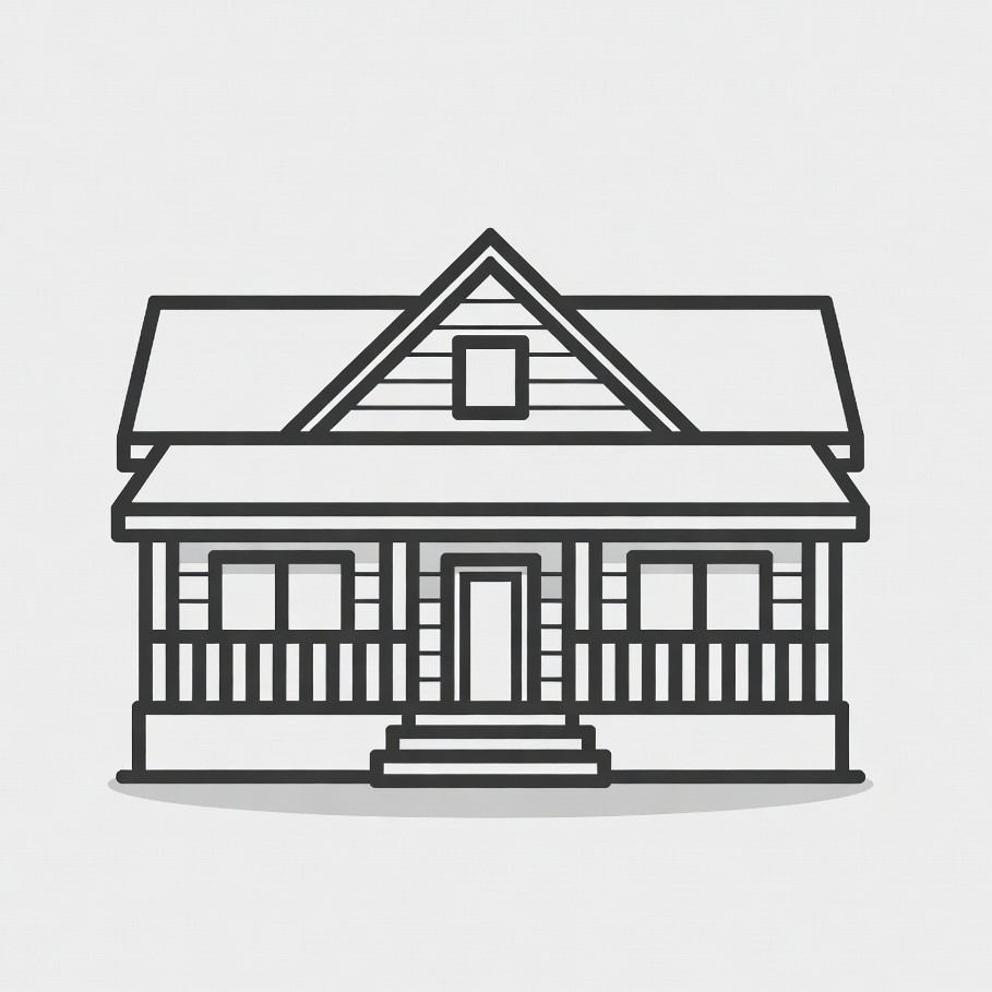 Line drawing of house with porch Line drawing of house with porch