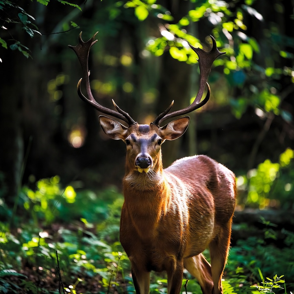 Sambar Deer with Antlers in Forest Sambar Deer with Antlers in Forest